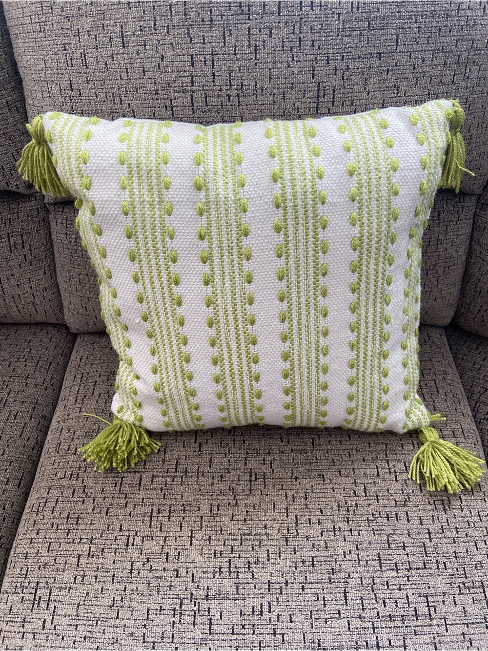 Magaschoni Home Decorative Boho White and Lime Green Tassel Throw Pillow